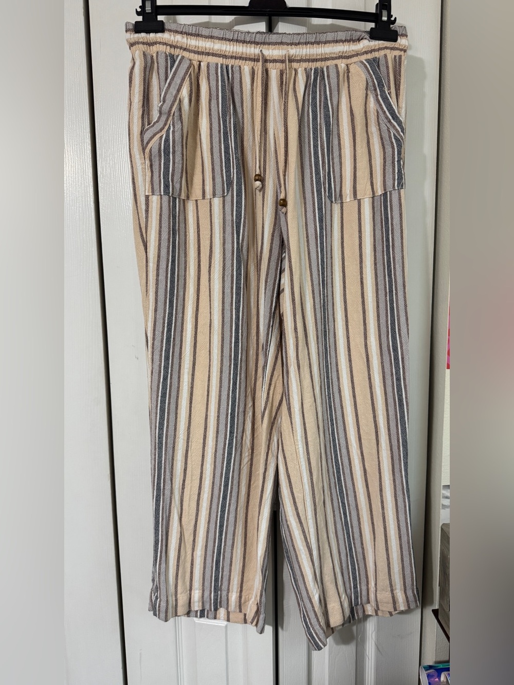 Striped Beige and Gray Women’s Palazzo  Casual Pants